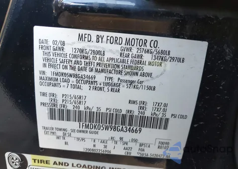 2008 Ford Taurus X Sel from USA, damaged, VIN 1FMDK05W98GA34669